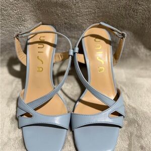 Unisa Powder Blue Crisscross Ankle-Strap Heels